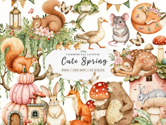 Download Watercolor Forest Spring Animals Png - Animals Collection