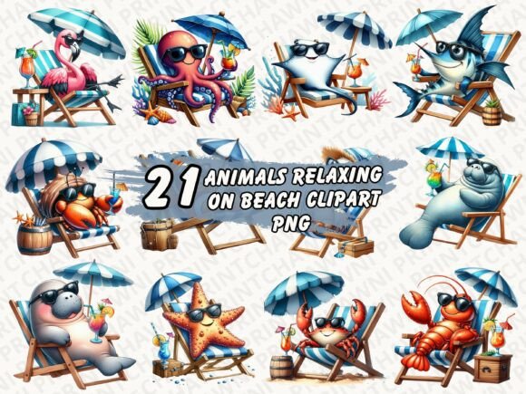 Download Animals Relaxing on Beach Clipart PNG - Animals Collection