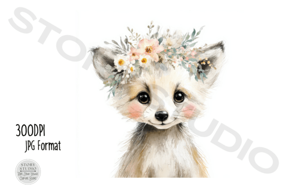 Download Cute Baby Fox Floral Crown Clipart Set - Premium Resources