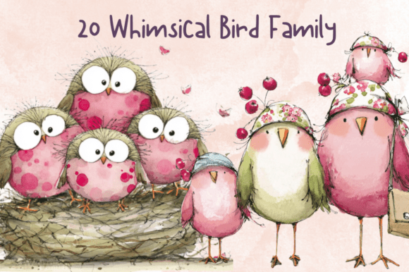 Download Whimsical Quirky Bird Family Clipart Set - Premium Resources