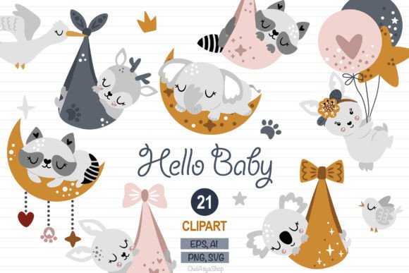 Download Newborn Animals Svg, Baby Shower Set - Animals Collection