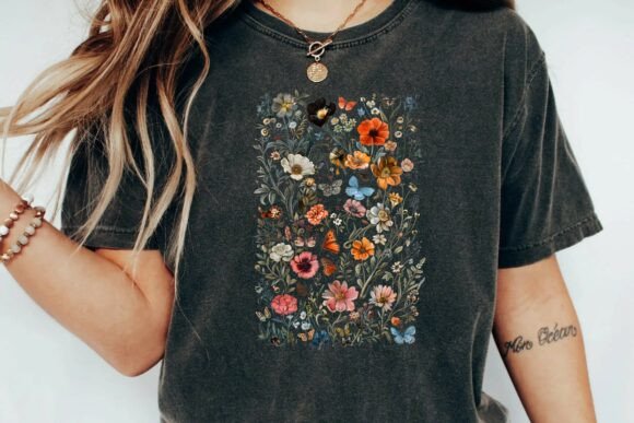 Download Vintage Botanical Wildflower and Butterfly Dark Aesthetic Floral Clipart Png - Aesthetic floral Collection