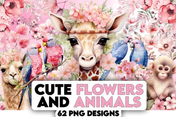Download Watercolor Pink and Blue Flowers Animals - Animals Collection