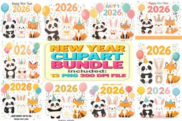 Download Cute Animals 2026 New Year Clipart Bundl - Animals Collection