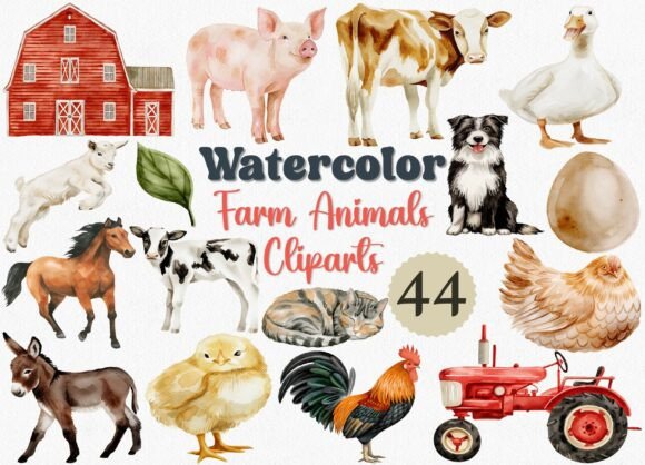 Download Watercolor Farm Animals Clipart Set - Animals Collection