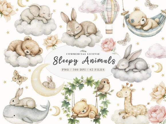 Download Sweet Dreams Sign,Sleepy Animals Cliparе - Animals Collection