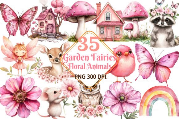 Download Watercolor Garden Fairies Floral Animals - Animals Collection